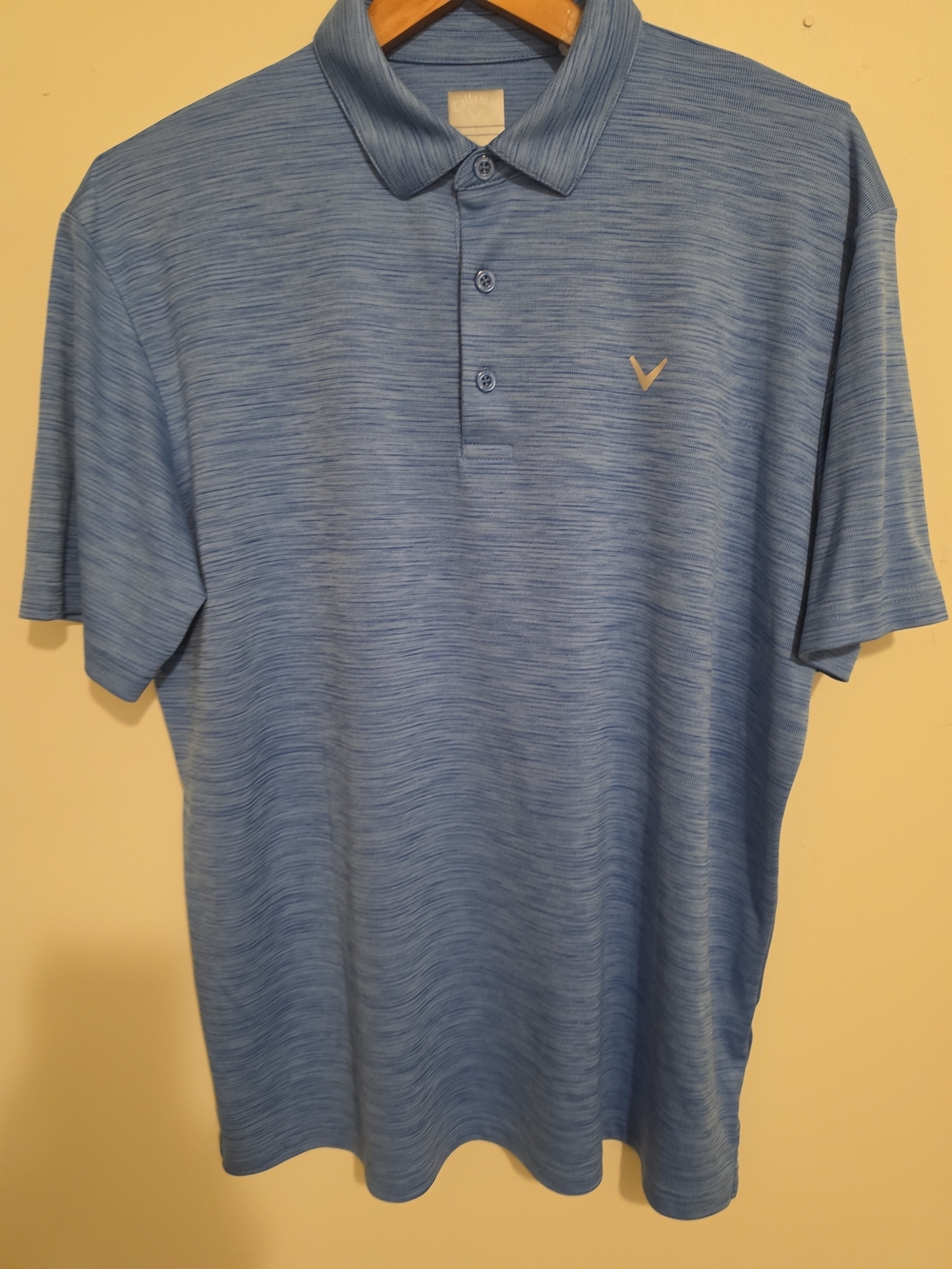 Men's Blue Polo Shirt with Subtle Texture - V Logo